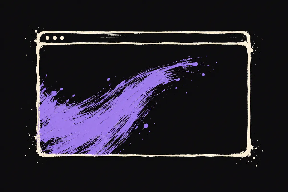 Ink drawing of a browser window being filled with a sweep of violet paint