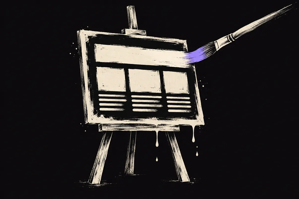 Ink drawing of a paintbrush painting a website layout onto an easel