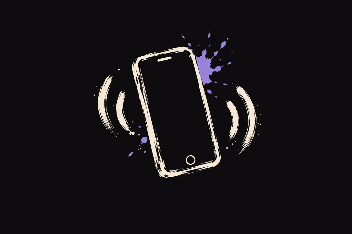 Ink drawing of a ringing smartphone in front of a violet paint splash